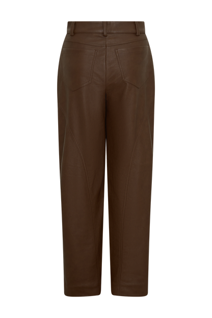 Theo Faux Leather Mid Rise Pants - Dark Chocolate