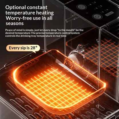 Thermostatically Controlled Plug-Free Pet Water Fountain With Automatic Tilting Feature Flowing Water by DigestWell Co.