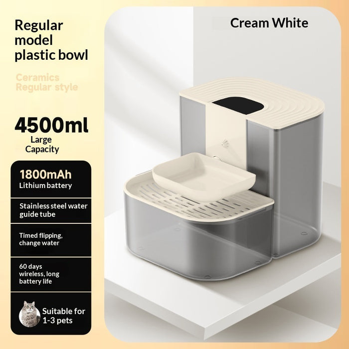 Thermostatically Controlled Plug-Free Pet Water Fountain With Automatic Tilting Feature Flowing Water by DigestWell Co.