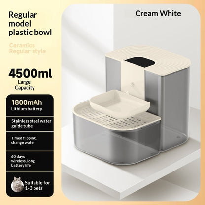 Thermostatically Controlled Plug-Free Pet Water Fountain With Automatic Tilting Feature Flowing Water by DigestWell Co.