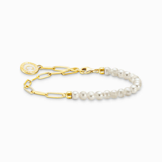 Thomas Sabo Member Charm-Armband mit weißen Perlen und Charmista Coin vergoldet - A2129-430-14-L-19V