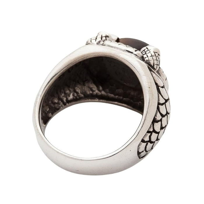 Tiger's eye biker ring interior view showing 925 sterling silver hallmark stamp
