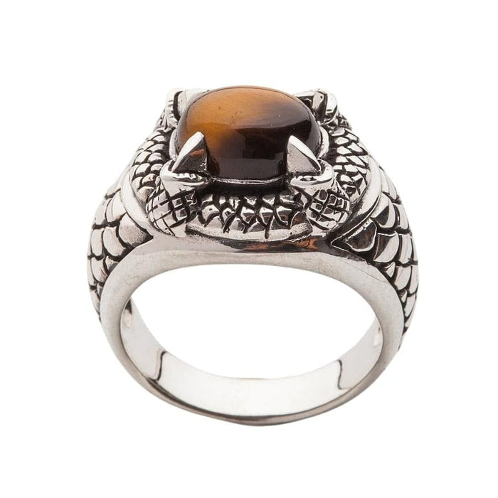 Gothic gemstone ring back view featuring intricate fish scale pattern band design