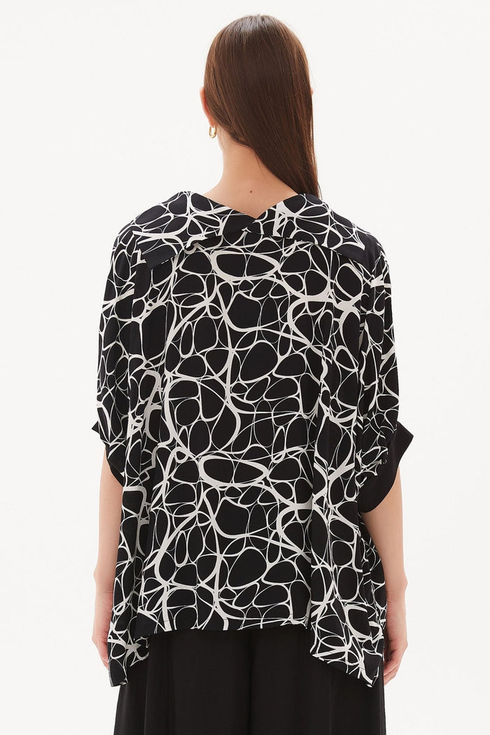 Tirelli 3221 Cowl Neck Contrast Top Black White Shapes - Dotique