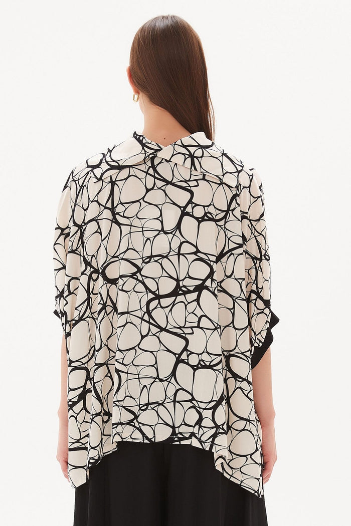 Tirelli 3221 Cowl Neck Contrast Top Cream Black Shapes - Dotique