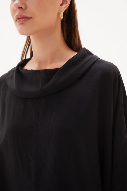 Tirelli 3226 Funnel Neck Lyocell Top Black - Dotique