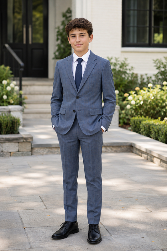 T.O. Boy's Fashion Soho Stretch Suit -Charcoal Plaid