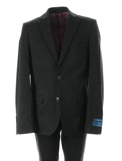 T.O. Boy's Fashion Stretch Suit - Black herringbone