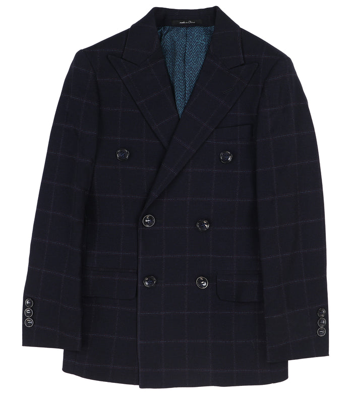 T.O. Boy's TR Fashion Checked Navy Double Breasted Suit