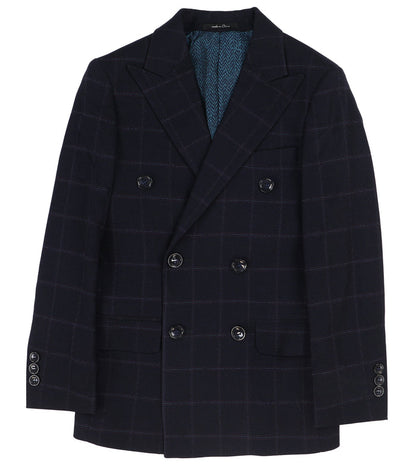 T.O. Boy's TR Fashion Checked Navy Double Breasted Suit