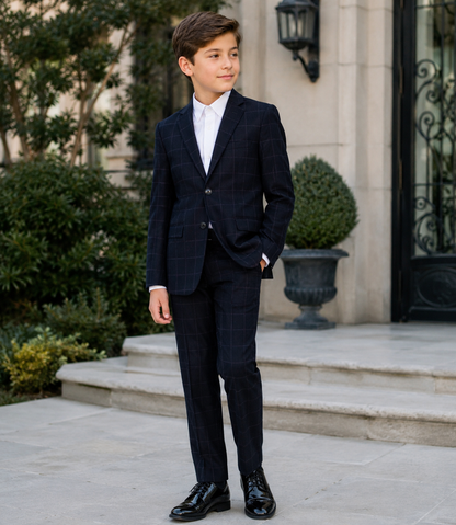 T.O. Boy's TR Fashion Checked Navy Suit