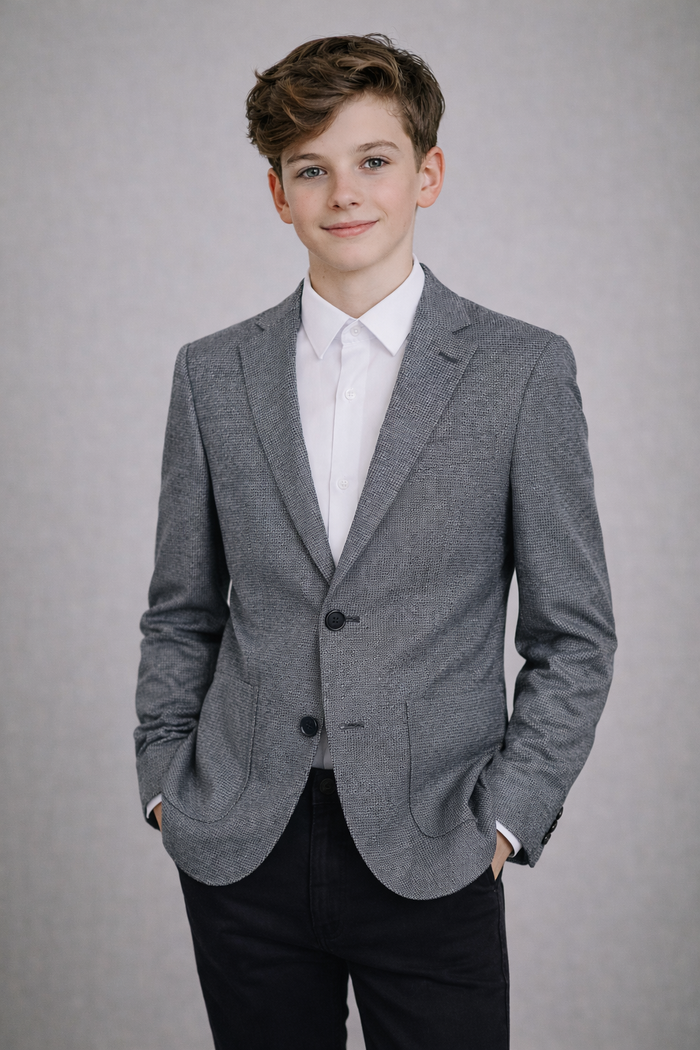 T.O. Boy's TR Fashion Patch Pocket Blazer - White on Blue