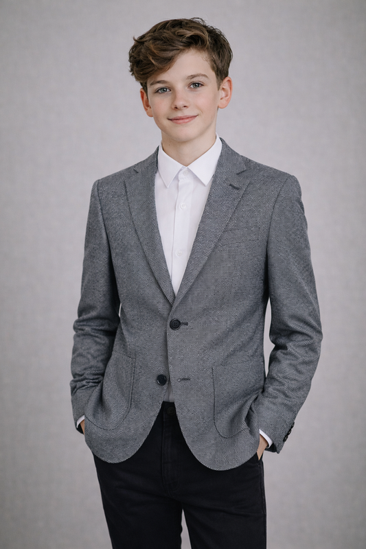 T.O. Boy's TR Fashion Patch Pocket Blazer - White on Blue