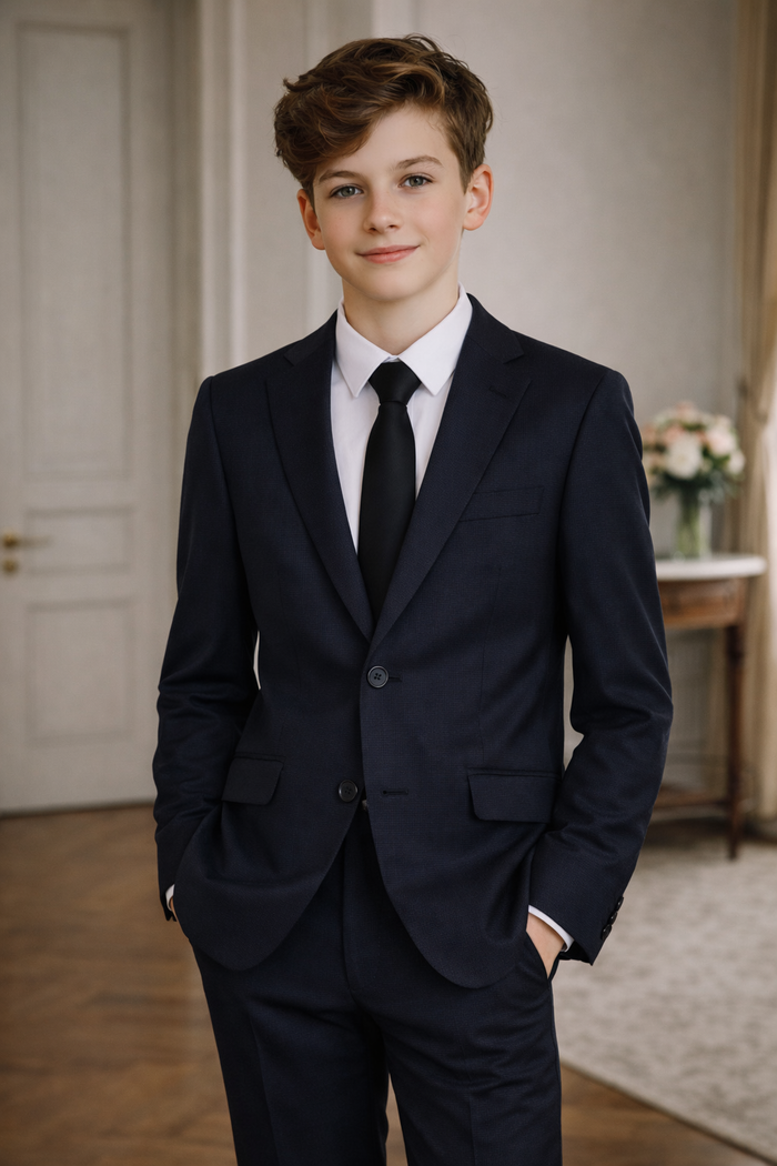 T.O. Boy's TR Fashion Peak Lapel Suit - Navy on Black
