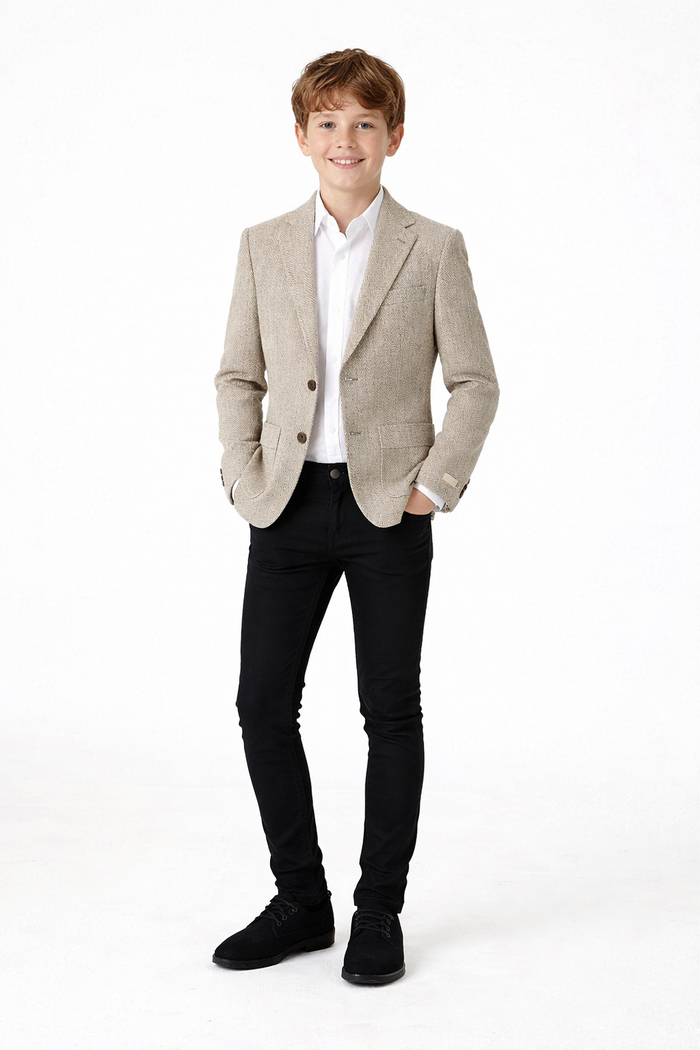 T.O. Boy's TR Patched Pocket Fashion Blazer - Beige