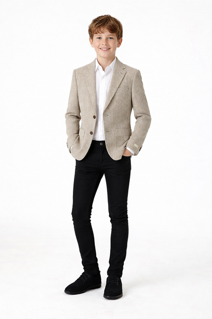 T.O. Boy's TR Patched Pocket Fashion Blazer - Beige
