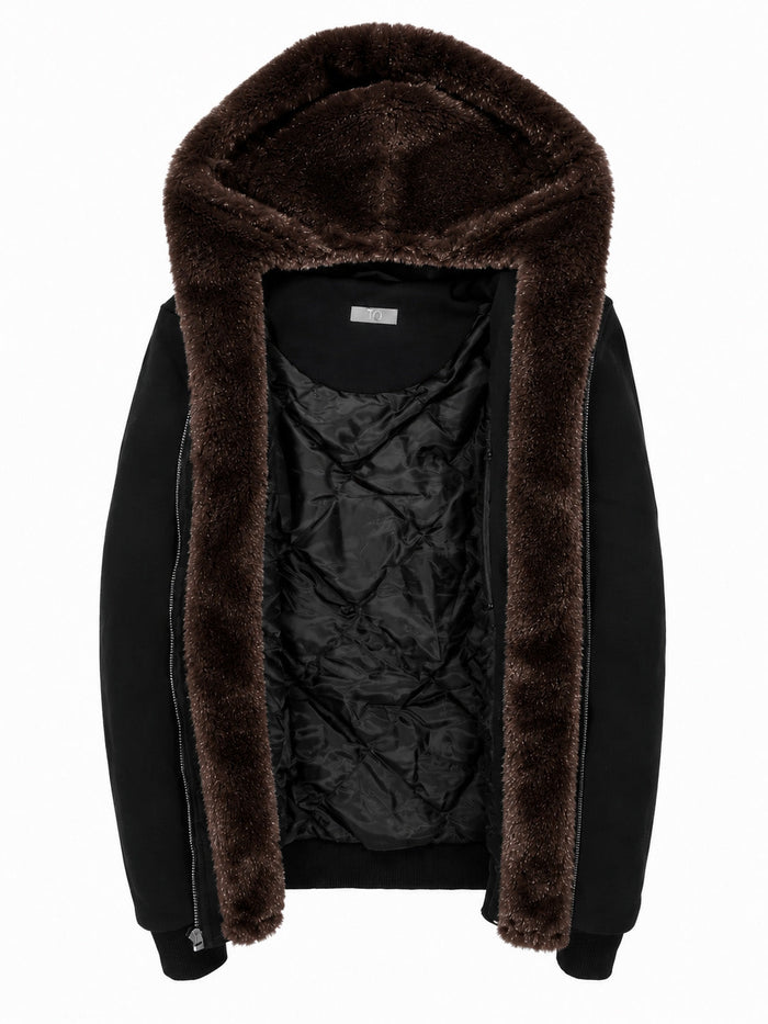 T.O. Collection Adult Black Hoodie - Brown Removable Fur