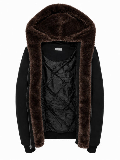 T.O. Collection Boy's Black Hoodie - Brown Removable Fur
