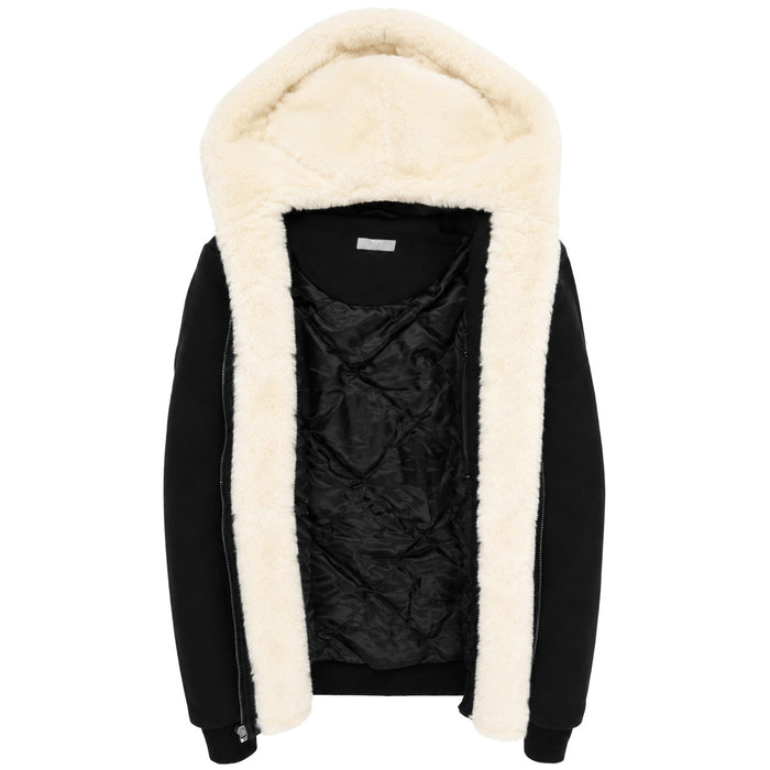 T.O. Collection Boy's Black Hoodie - Ivory Removable Fur