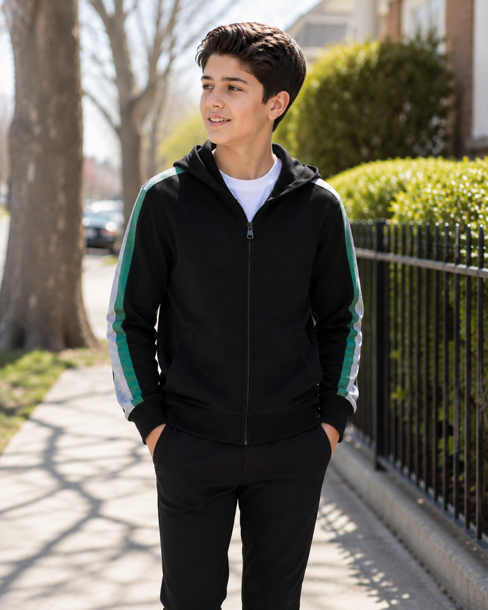 T.O. Collection Boys Full Zip Knit Hooded Sweater