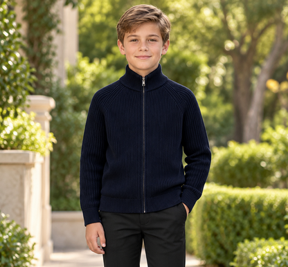 T.O. Collection Boys Full Zip Ribbed Knit Sweater