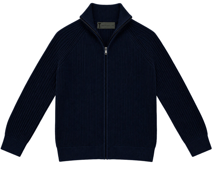 T.O. Collection Boys Full Zip Ribbed Knit Sweater