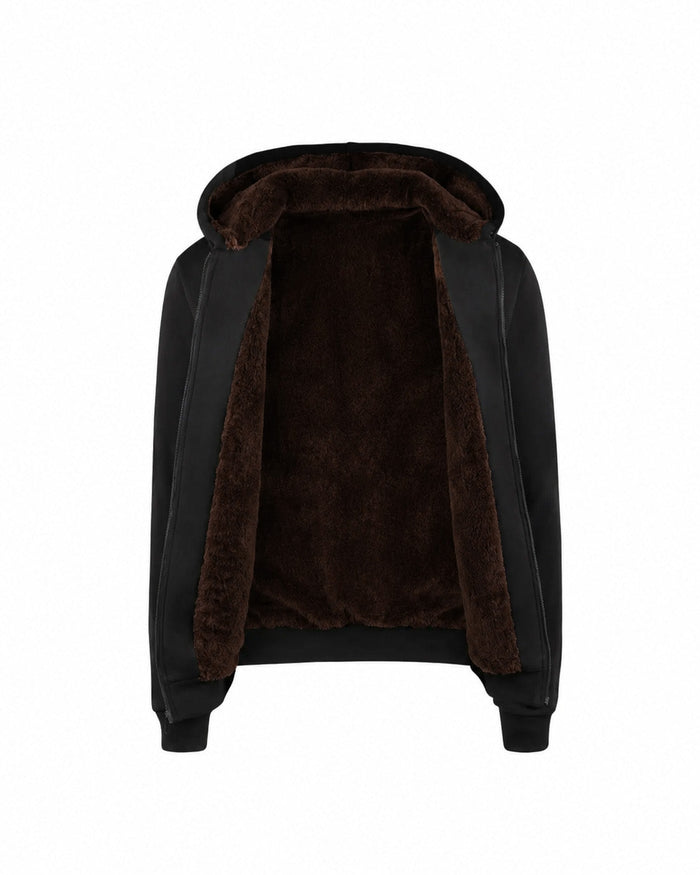 T.O. Collection Kid's Fully Lined Black Fur Hoodie - Brown