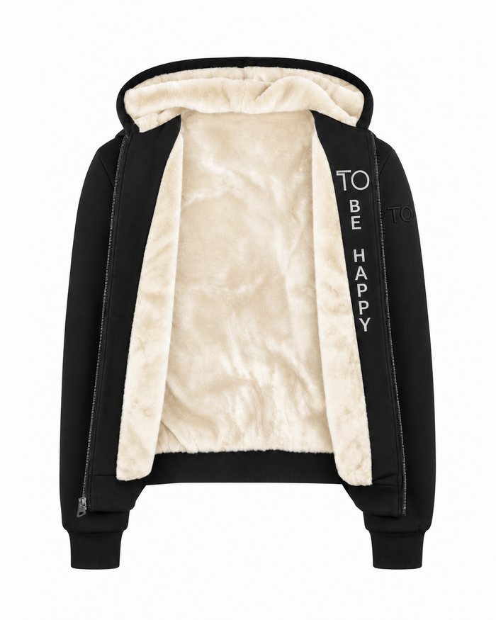 T.O. Collection Kid's Fully Lined Black Fur Hoodie - Ivory