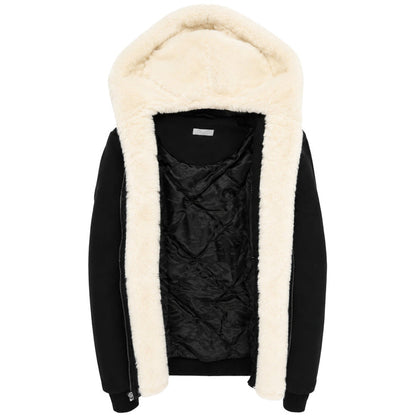 T.O. Collection Men's Black Hoodie - Ivory Removable Fur