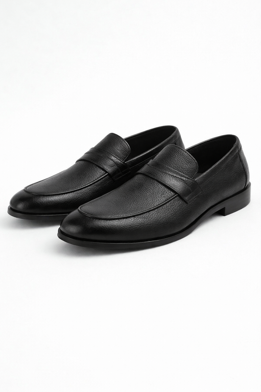 T.O. Collection Men's Dress Pebbled Penny Loafer Shoes - Black