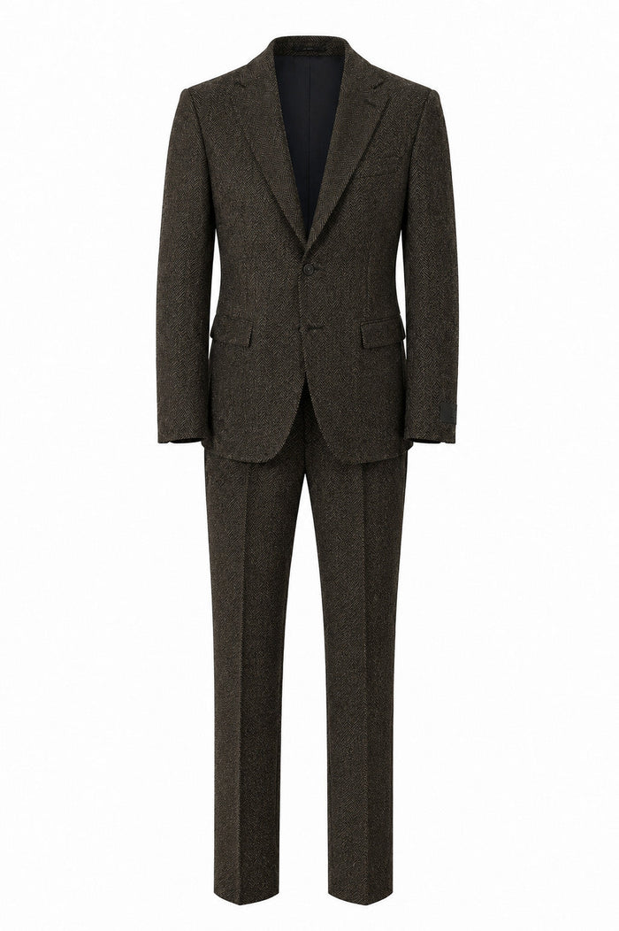 T.O. Men's Fashion Stretch Suit -  Brown Herringbone