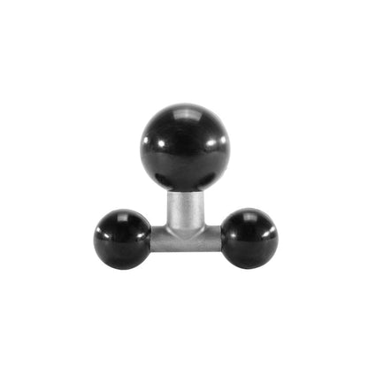 The Triple Ball Adapter with 38mm and two 25mm ball adapters, featuring three black spherical nodes and a sleek silver handle for muscle relief and relaxation, is displayed against a white background.