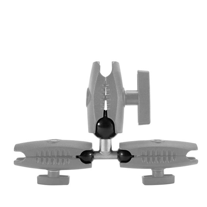 The Triple Ball Adapter with 38mm and Two 25mm Ball Adapters, inspired by the Arkon Robust Series Mount, is a gray metal clamp with three adjustable arms and knobs arranged tripod-style, shown on a white background.