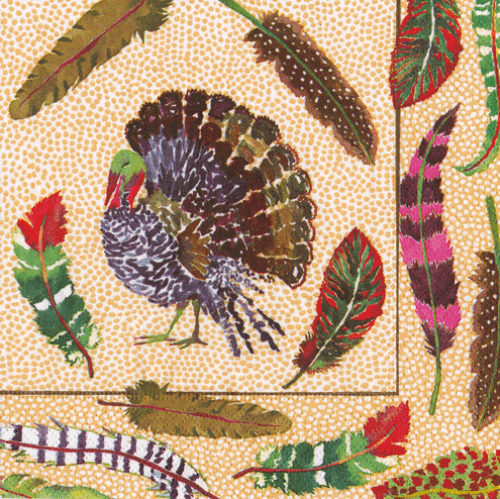 Caspari Fall Turkey/Feather Cocktail Napkin