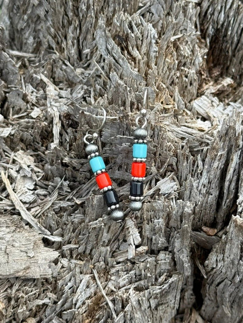 Turquoise and Coral Trinity Dangle Earrings