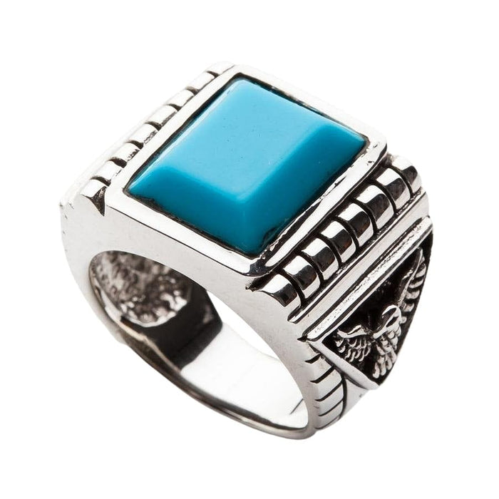 The sterling silver Turquoise eagle ring shown with dimension callouts for the 23mm x 19mm face size.