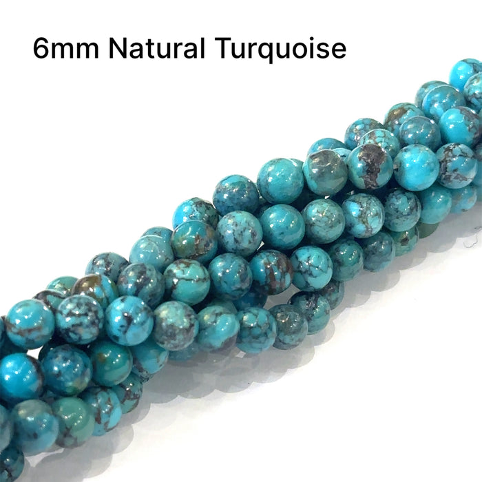 One 6MM Natural Turquoise, 16'' gemstone strand