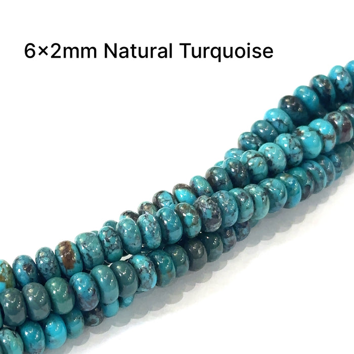 One 6x2mm Natural Turquoise roundels 16'' gemstone strand
