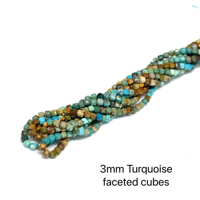 One 3mm Turquoise faceted cubes 15.5'' gemstone strand
