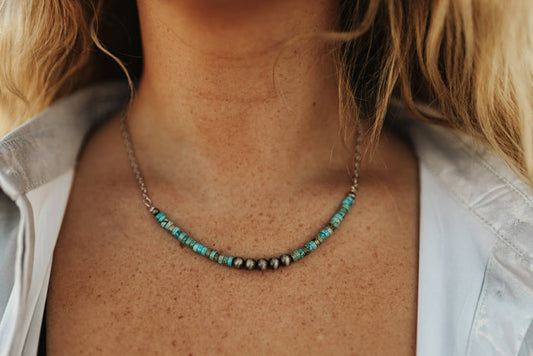 Turquoise Rondelle and Pearl ChokerTurquoiseOS