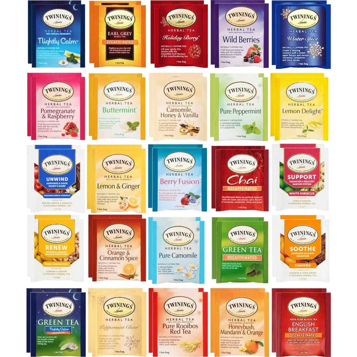 Twinings Herbal and Decaf Tea Bags Gift Sampler - 50 Count, 25 Flavors Hookah Flavors -