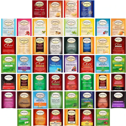 Twinings Tea Bags Gift Sampler - Caffeinated, Herbal & Decaf - 50 Ct, 50 Flavors Hookah Flavors -