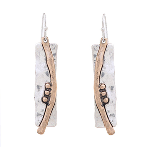 Two Tone Rectangle Dangle Earrings