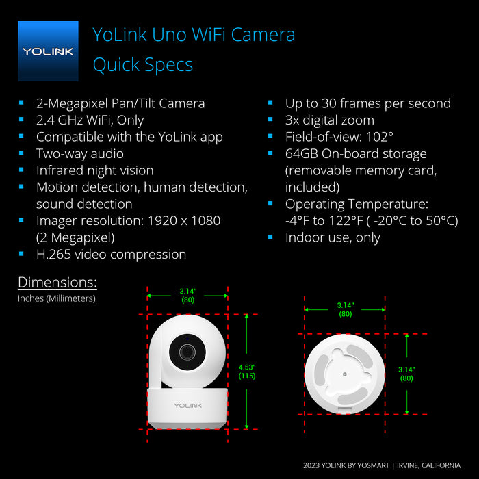 Uno WiFi Camera Quick Specs