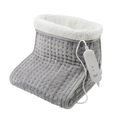 Gray heating pad with white top on a white background- Buy Now Cream Luxury Heated Throw + Foot Warmer