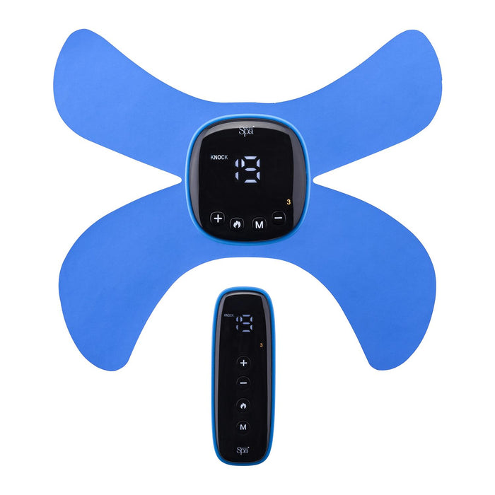 Blue electronic device with remote control on a white background - Buy Now Foot & Legs EMS Machine + EMS & Heat Massager