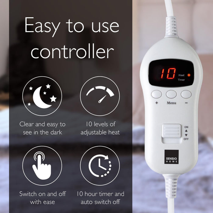 Controller for heating pad with digital display and text highlighting features - Buy Now Grey Luxury Heated Throw + Foot Warmer