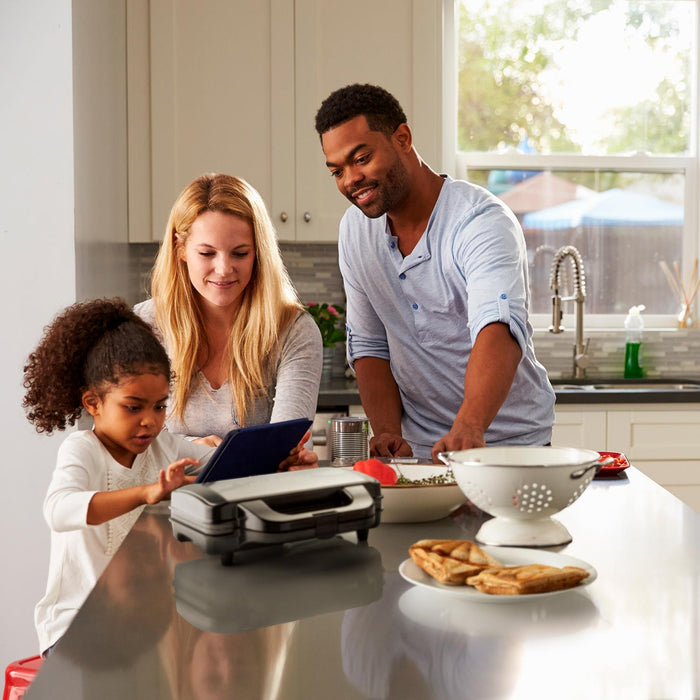 Family in a kitchen using a tablet together - Buy Now Deep Fill Sandwich Toaster
