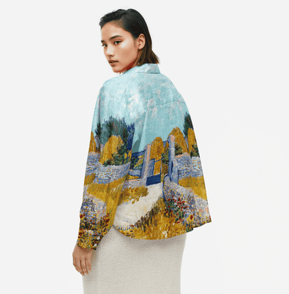 Farmhouse Women Skyblue Van Gogh Art Shirt Available in Cotton and Linen options - Naymish Designs