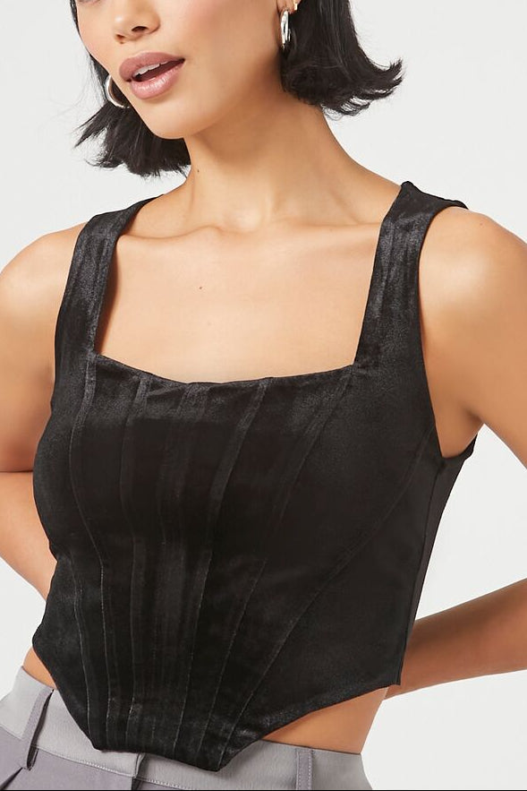 Velvet Bustier Cropped Tank Top